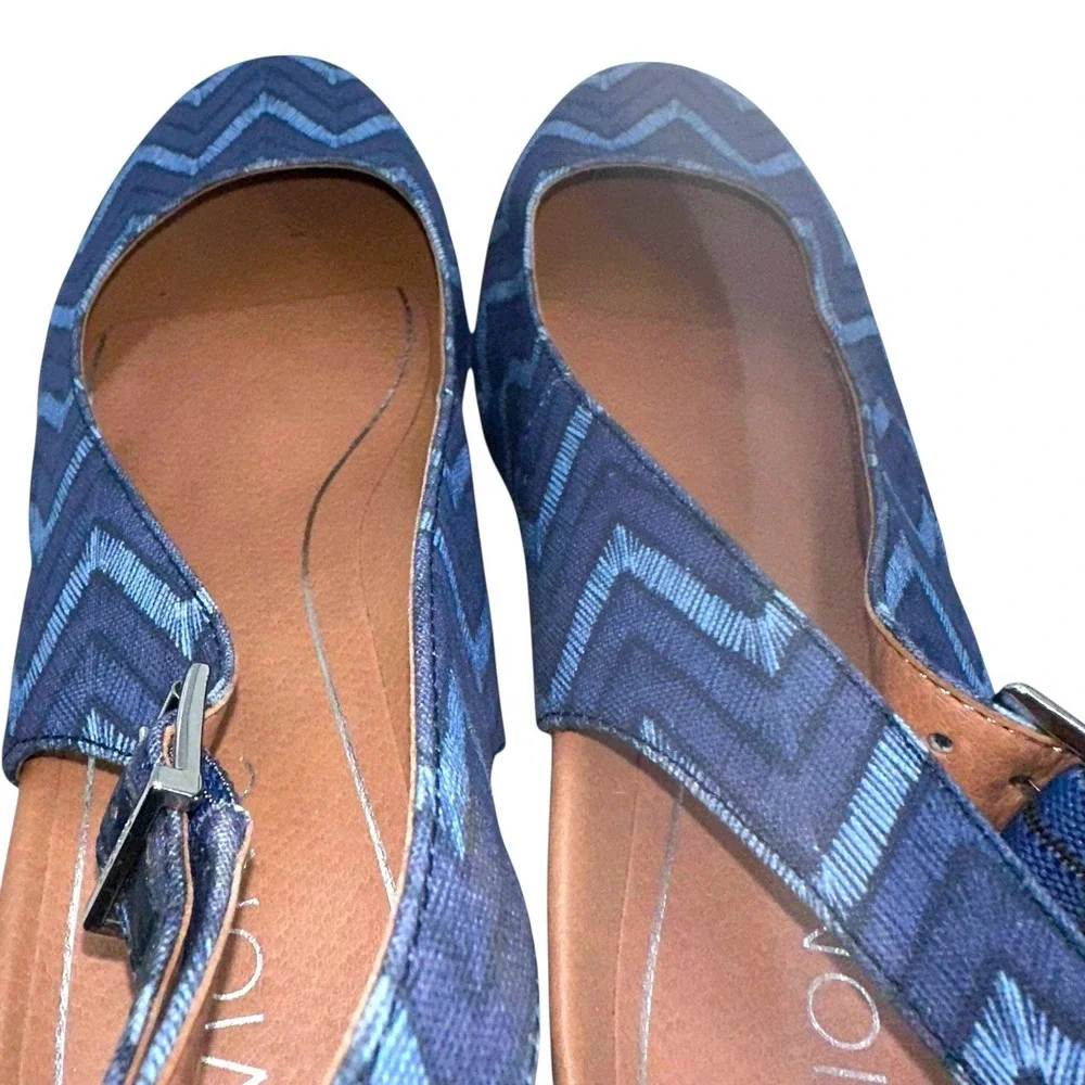 Vionic Coralina‎ Espadrille Blue Chevron Print Slingback Wedge Sandals 9.5 Wide